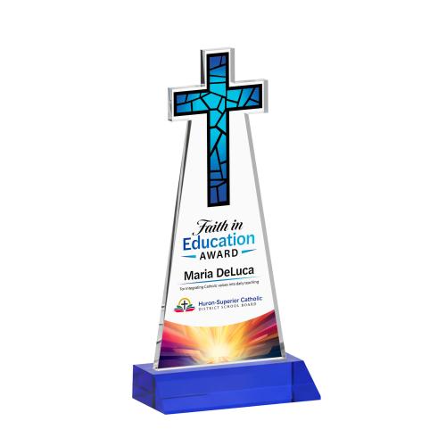 Corporate Awards - Crystal Awards - Cross Full Color Blue Abstract / Misc Crystal Award