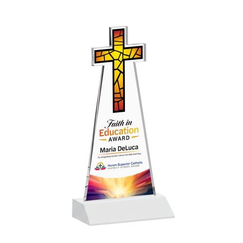 Corporate Awards - Crystal Awards - Cross Full Color White Abstract / Misc Crystal Award