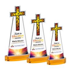 Cross Full Color Amber on Alberton Base Abstract / Misc Crystal Award - Corporate Awards