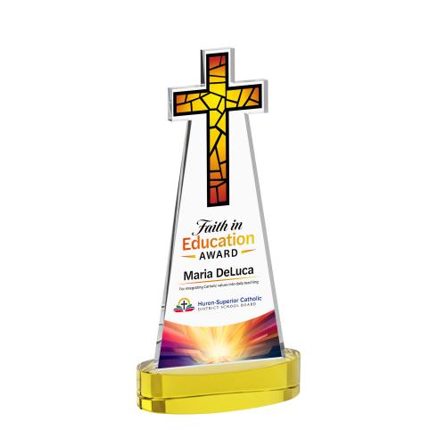 Corporate Awards - Crystal Awards - Cross Full Color Gold on Alberton Base Abstract / Misc Crystal Award