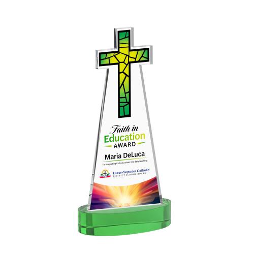 Corporate Awards - Crystal Awards - Cross Full Color Green on Alberton Base Abstract / Misc Crystal Award
