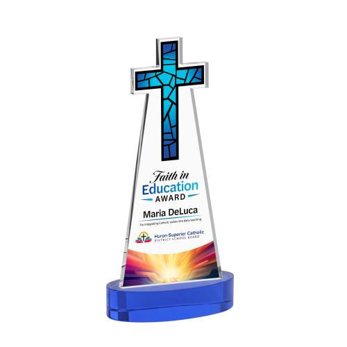 Corporate Awards - Crystal Awards - Cross Full Color Blue on Alberton Base Abstract / Misc Crystal Award