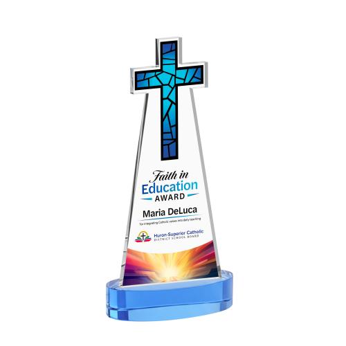 Corporate Awards - Crystal Awards - Cross Full Color Sky Blue on Alberton Base Abstract / Misc Crystal Award