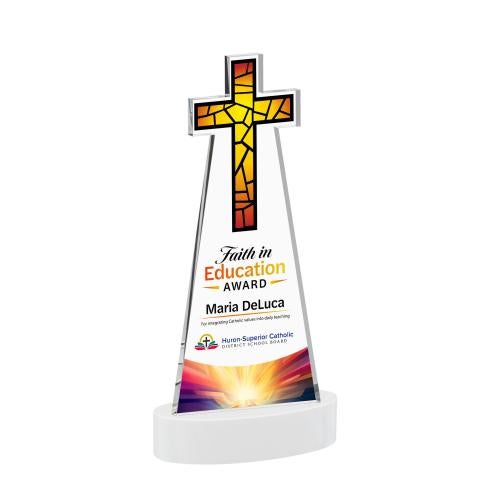 Corporate Awards - Crystal Awards - Cross Full Color White on Alberton Base Abstract / Misc Crystal Award