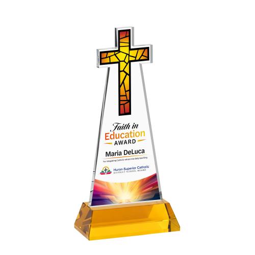 Corporate Awards - Crystal Awards - Cross Full Color Amber on Hartford Base Abstract / Misc Crystal Award