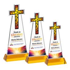 Cross Full Color Amber on Hartford Base Abstract / Misc Crystal Award - Newest Additions