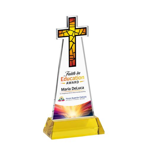 Corporate Awards - Crystal Awards - Cross Full Color Gold on Hartford Base Abstract / Misc Crystal Award