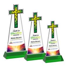 Cross Full Color Green on Hartford Base Abstract / Misc Crystal Award - Crystal Awards