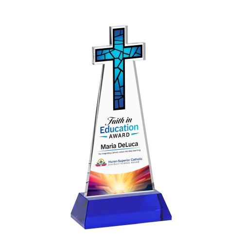 Corporate Awards - Crystal Awards - Cross Full Color Blue on Hartford Base Abstract / Misc Crystal Award