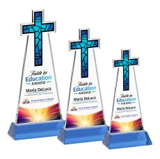 Cross Full Color Sky Blue on Hartford Base Abstract / Misc Crystal Award - Crystal Awards