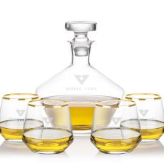 Tucson Decanter Set - Gold Rim - Etched Barware