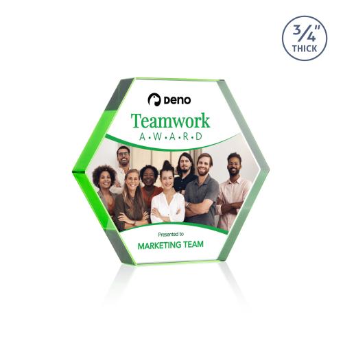 Corporate Awards - Crystal Awards - Gilford Hexagon Full Color Emerald Crystal Award
