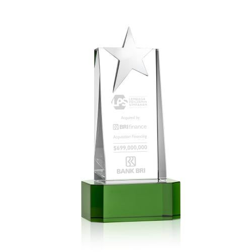 Corporate Awards - Crystal Awards - Fanshaw Silver Green on Base Star Crystal Award