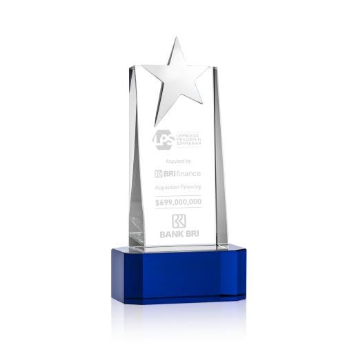 Corporate Awards - Crystal Awards - Fanshaw Silver Blue on Base Star Crystal Award
