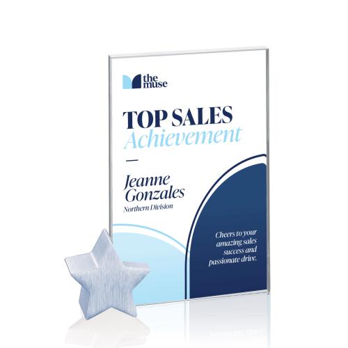 Corporate Awards - Crystal Awards - Bermuda Full Color Starfire/Silver Star Rectangle Crystal Award