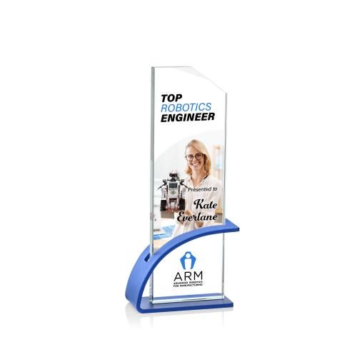 Corporate Awards - Glass Awards - Colored Glass Awards - Barton Full Color Blue Rectangle Crystal Award