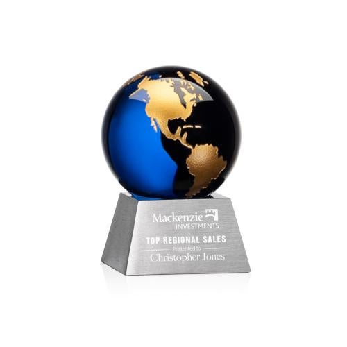 Corporate Awards - Sales Awards - Ryegate Globe Blue/Gold Spheres Crystal Award