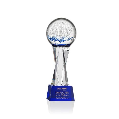 Starburst Blue on Grafton Base Spheres Glass Award Corporate Awards - Glass Awards - Art Glass Awards - Starburst Blue on Grafton Base Spheres Glass Award