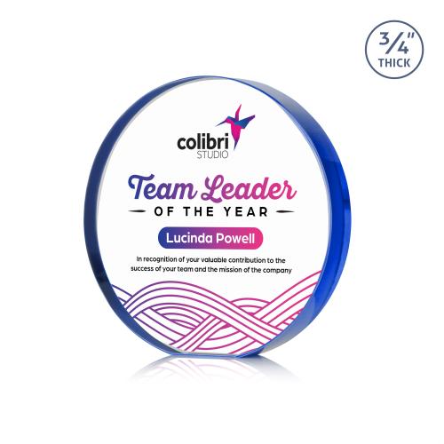 Corporate Awards - Crystal Awards - Gainsborough Full Color Blue Circle Crystal Award