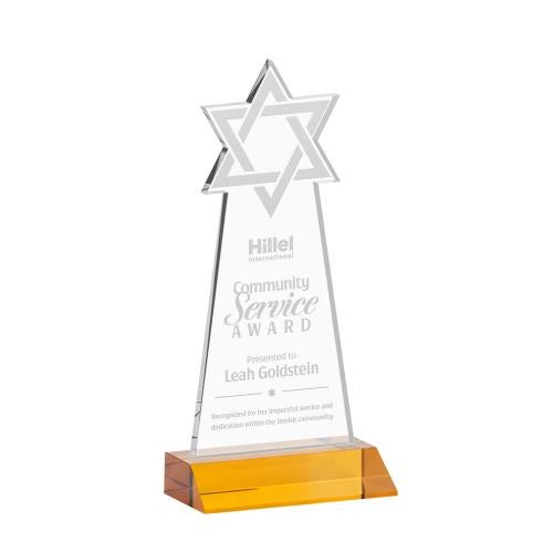 Corporate Awards - Crystal Awards - Star of David Amber Abstract / Misc Crystal Award