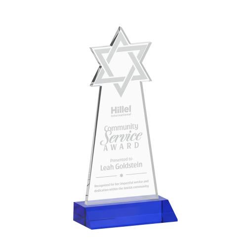 Corporate Awards - Crystal Awards - Star of David Blue Abstract / Misc Crystal Award