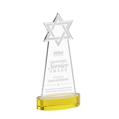 Corporate Awards - Crystal Awards - Star of David Gold on Alberton Base Abstract / Misc Crystal Award