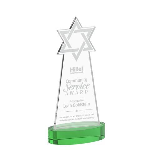 Corporate Awards - Crystal Awards - Star of David Green on Alberton Base Abstract / Misc Crystal Award