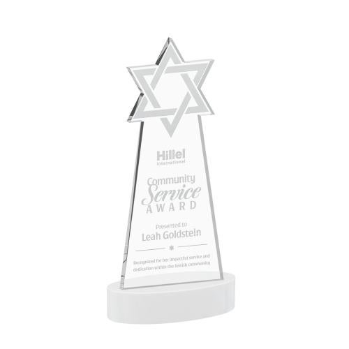 Corporate Awards - Crystal Awards - Star of David White on Alberton Base Abstract / Misc Crystal Award