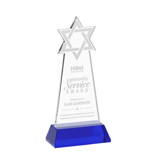 Corporate Awards - Crystal Awards - Star of David Blue on Hartford Base Abstract / Misc Crystal Award