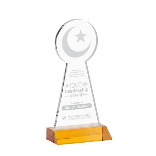 Corporate Awards - Crystal Awards - Crescent & Star Amber Abstract / Misc Crystal Award