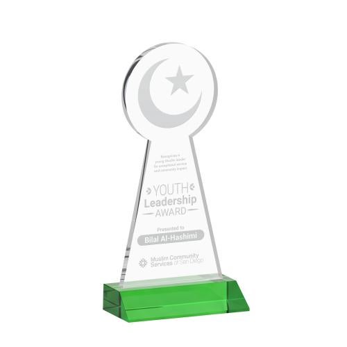 Corporate Awards - Crystal Awards - Crescent & Star Green Abstract / Misc Crystal Award