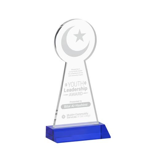 Corporate Awards - Crystal Awards - Crescent & Star Blue Abstract / Misc Crystal Award