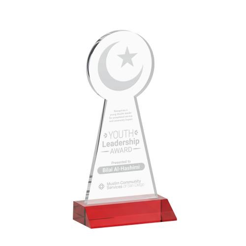 Corporate Awards - Crystal Awards - Crescent & Star Red Abstract / Misc Crystal Award