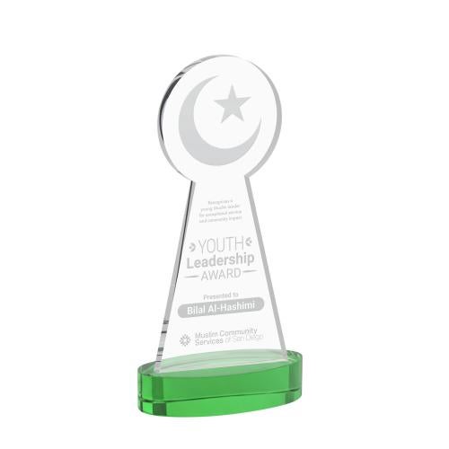 Corporate Awards - Crystal Awards - Crescent & Star Green on Alberton Base Abstract / Misc Crystal Award