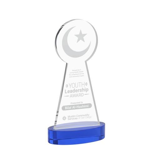 Corporate Awards - Crystal Awards - Crescent & Star Blue on Alberton Base Abstract / Misc Crystal Award