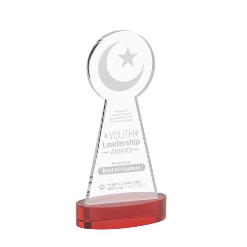 Corporate Awards - Crystal Awards - Crescent & Star Red on Alberton Base Abstract / Misc Crystal Award