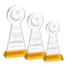 Crescent & Star Amber on Hartford Base Abstract / Misc Crystal Award - Crystal Awards