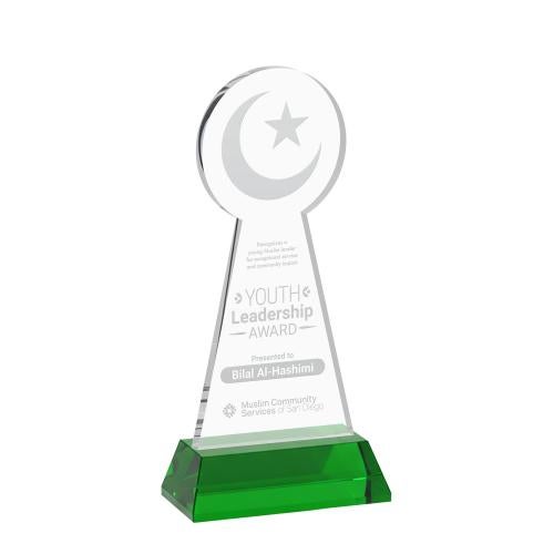 Corporate Awards - Crystal Awards - Crescent & Star Green on Hartford Base Abstract / Misc Crystal Award