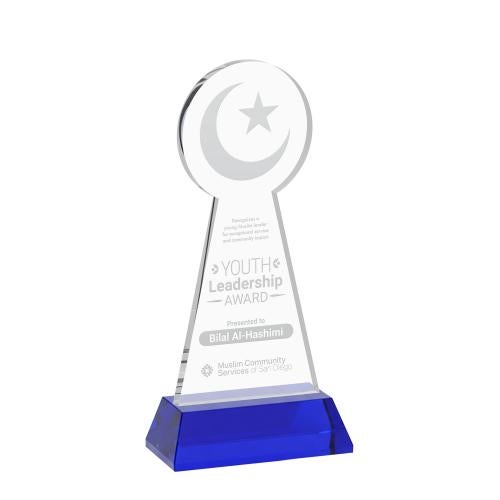 Corporate Awards - Crystal Awards - Crescent & Star Blue on Hartford Base Abstract / Misc Crystal Award