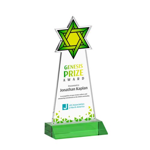 Corporate Awards - Crystal Awards - Star of David Full Color Green Abstract / Misc Crystal Award