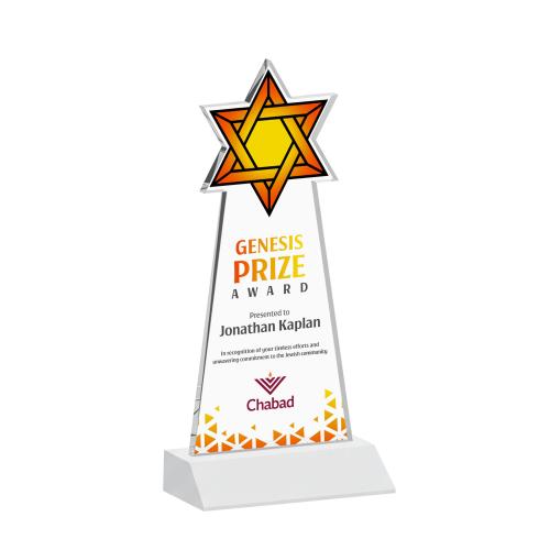 Corporate Awards - Crystal Awards - Star of David Full Color White Abstract / Misc Crystal Award