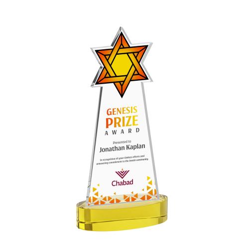 Corporate Awards - Crystal Awards - Star of David Full Color Gold on Alberton Base Abstract / Misc Crystal Award