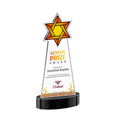Corporate Awards - Crystal Awards - Star of David Full Color Black on Alberton Base Abstract / Misc Crystal Award