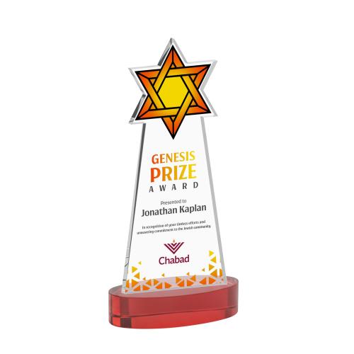Corporate Awards - Crystal Awards - Star of David Full Color Red on Alberton Base Abstract / Misc Crystal Award