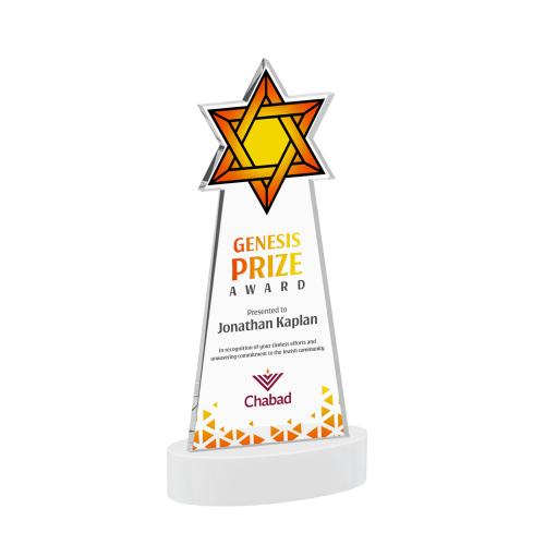 Corporate Awards - Crystal Awards - Star of David Full Color White on Alberton Base Abstract / Misc Crystal Award
