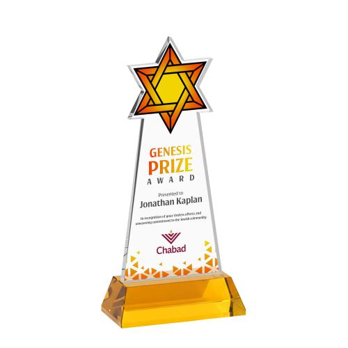 Corporate Awards - Crystal Awards - Star of David Full Color Amber on Hartford Base Abstract / Misc Crystal Award