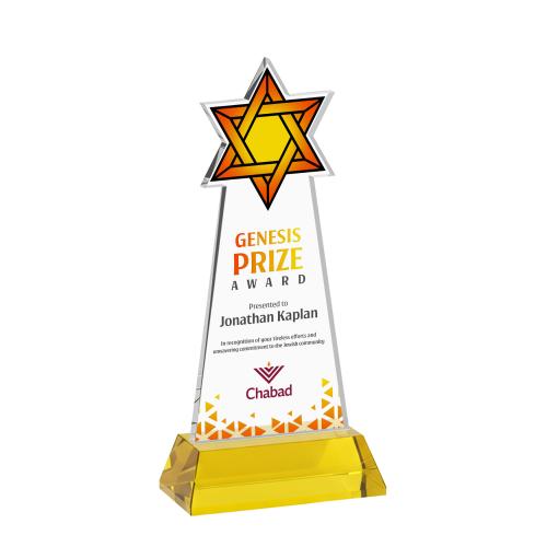Corporate Awards - Crystal Awards - Star of David Full Color Gold on Hartford Base Abstract / Misc Crystal Award