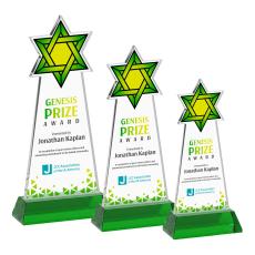 Star of David Full Color Green on Hartford Base Abstract / Misc Crystal Award - Glass Awards