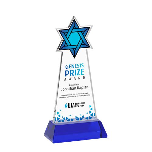 Corporate Awards - Crystal Awards - Star of David Full Color Blue on Hartford Base Abstract / Misc Crystal Award