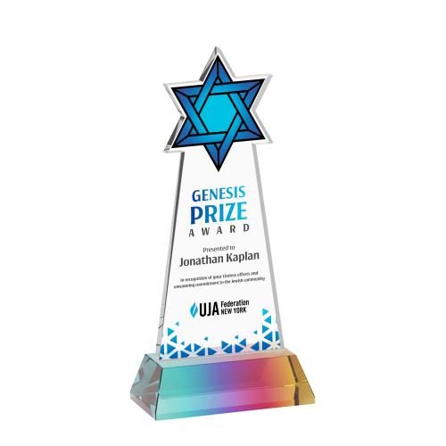 Corporate Awards - Crystal Awards - Star of David Full Color Prismatic on Hartford Base Abstract / Misc Crystal Award